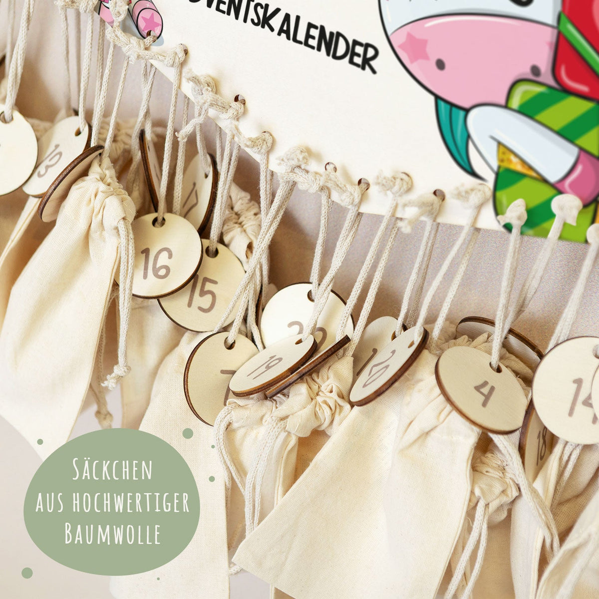 Gepersonaliseerde houten adventskalender „Eenhoorn“ – met naam