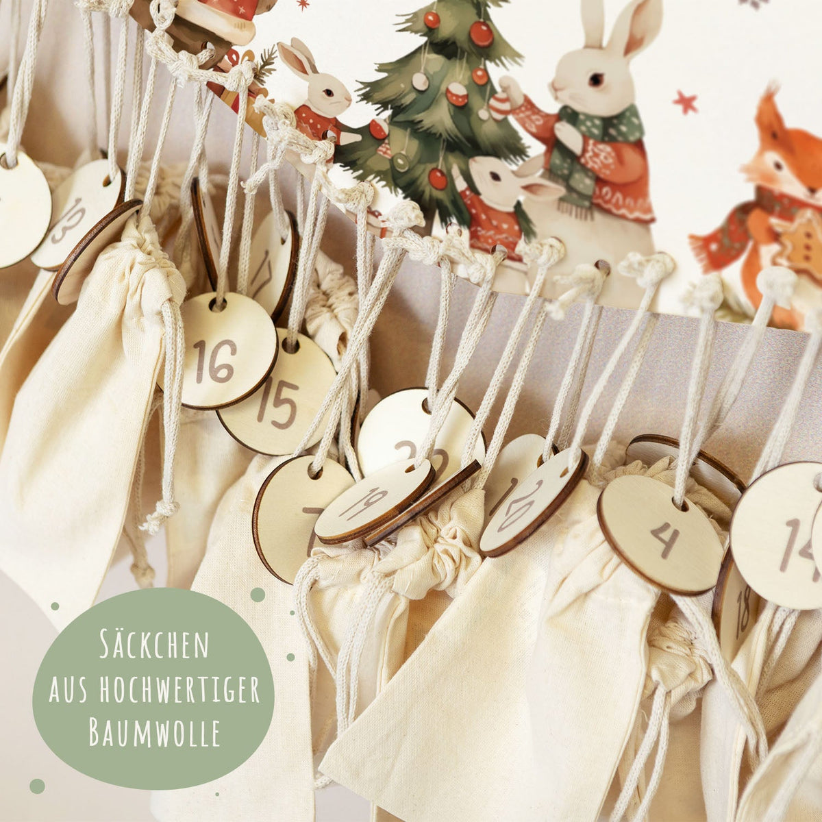 Gepersonaliseerde houten adventskalender „Dieren in kersttruien“ – met naam