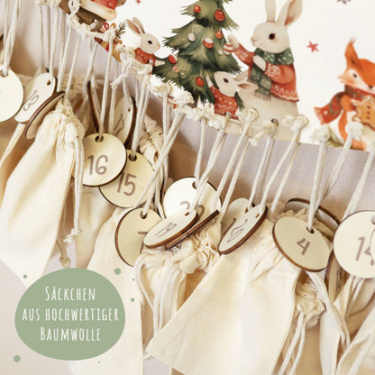 Gepersonaliseerde houten adventskalender „Dieren in kersttruien“ – met naam