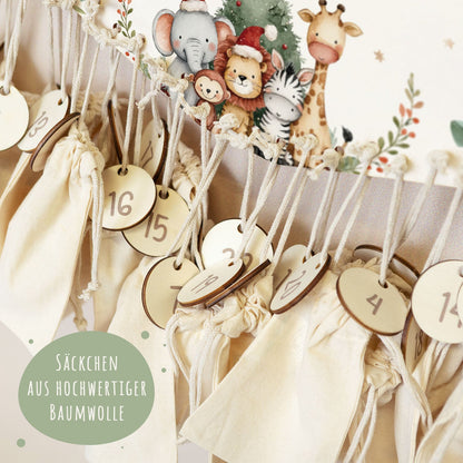 Gepersonaliseerde houten adventskalender „Kerstsafari“ – met naam