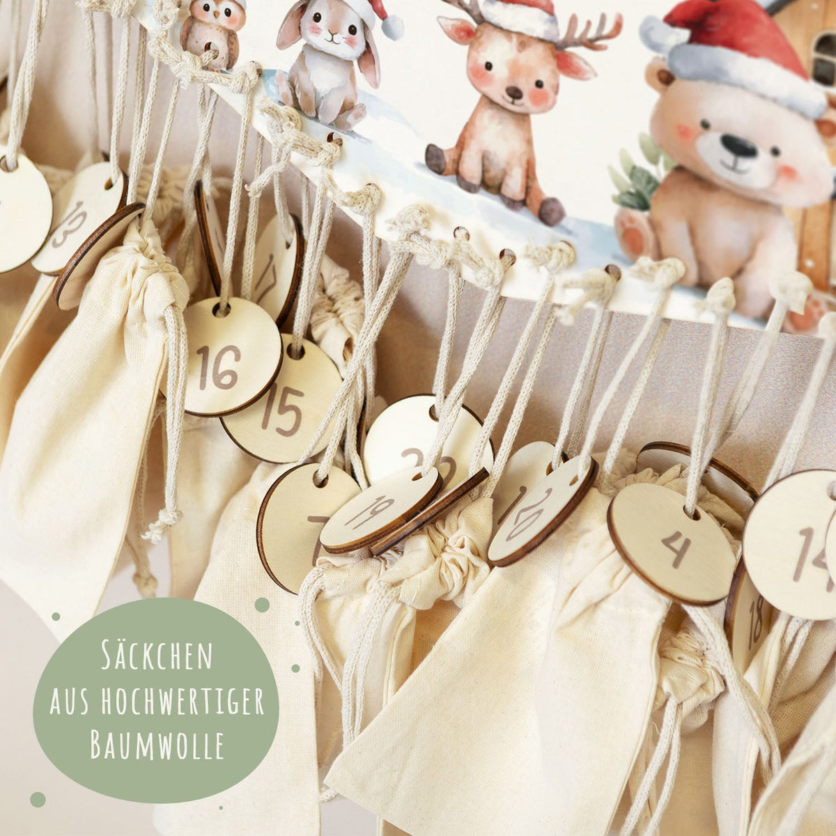 Gepersonaliseerde houten adventskalender „Sneeuwdieren“ – met naam