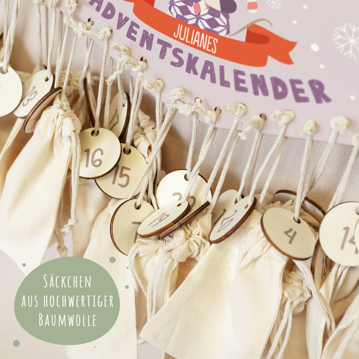 Gepersonaliseerde houten adventskalender „Winterdieren“ – met naam
