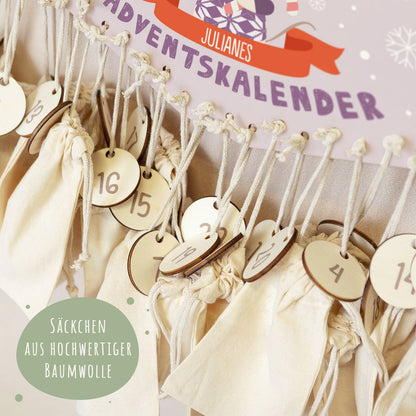 Gepersonaliseerde houten adventskalender „Winterdieren“ – met naam