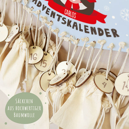 Gepersonaliseerde houten adventskalender „Winterdieren“ – met naam