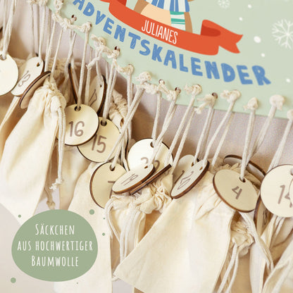Gepersonaliseerde houten adventskalender „Winterdieren“ – met naam