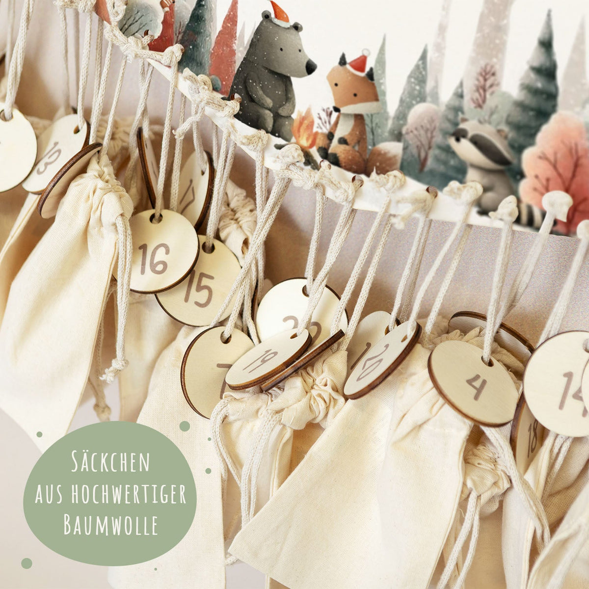 Gepersonaliseerde houten adventskalender „Winterbos“ – met naam