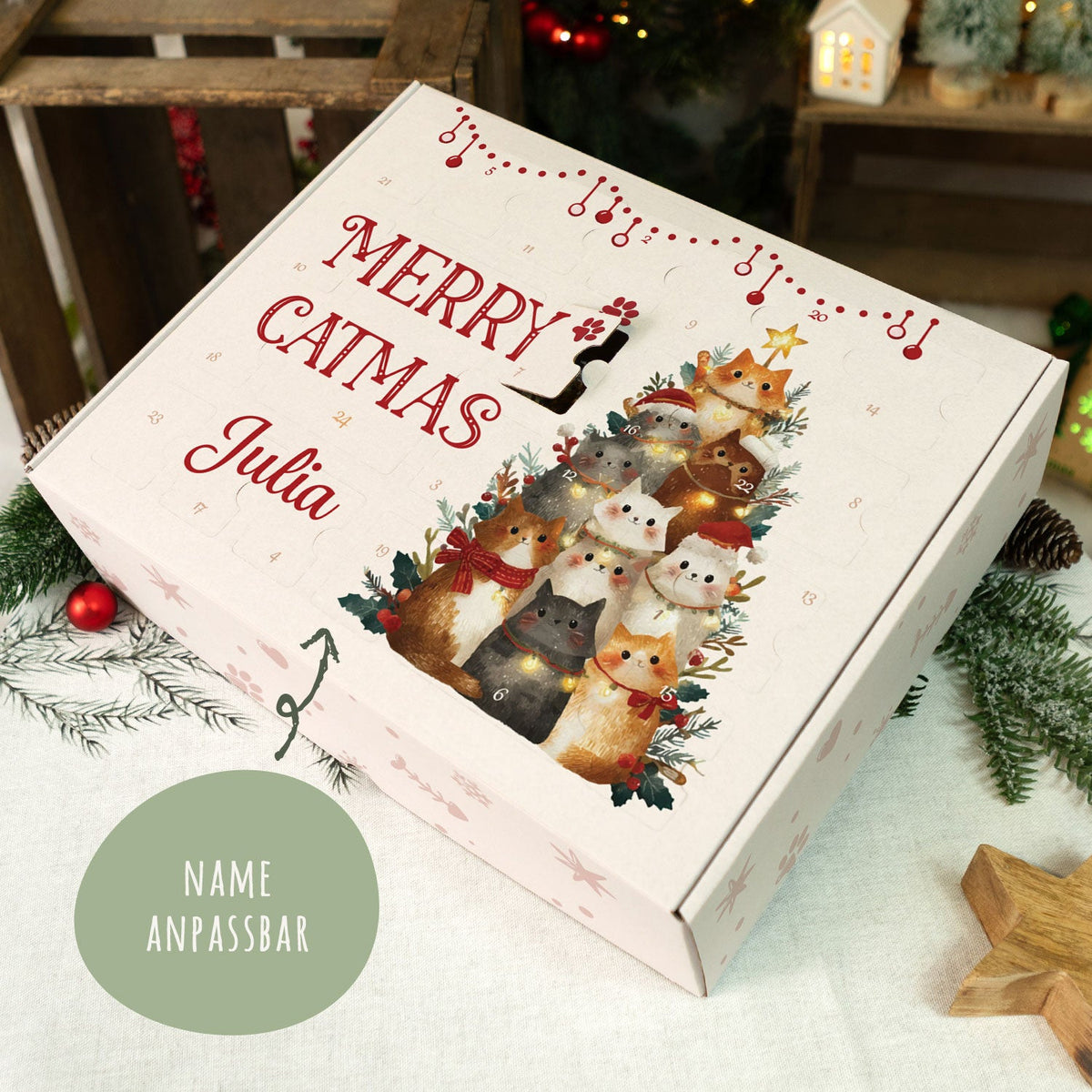 Gepersonaliseerde DIY-adventskalender „Catmas“ – om zelf te vullen