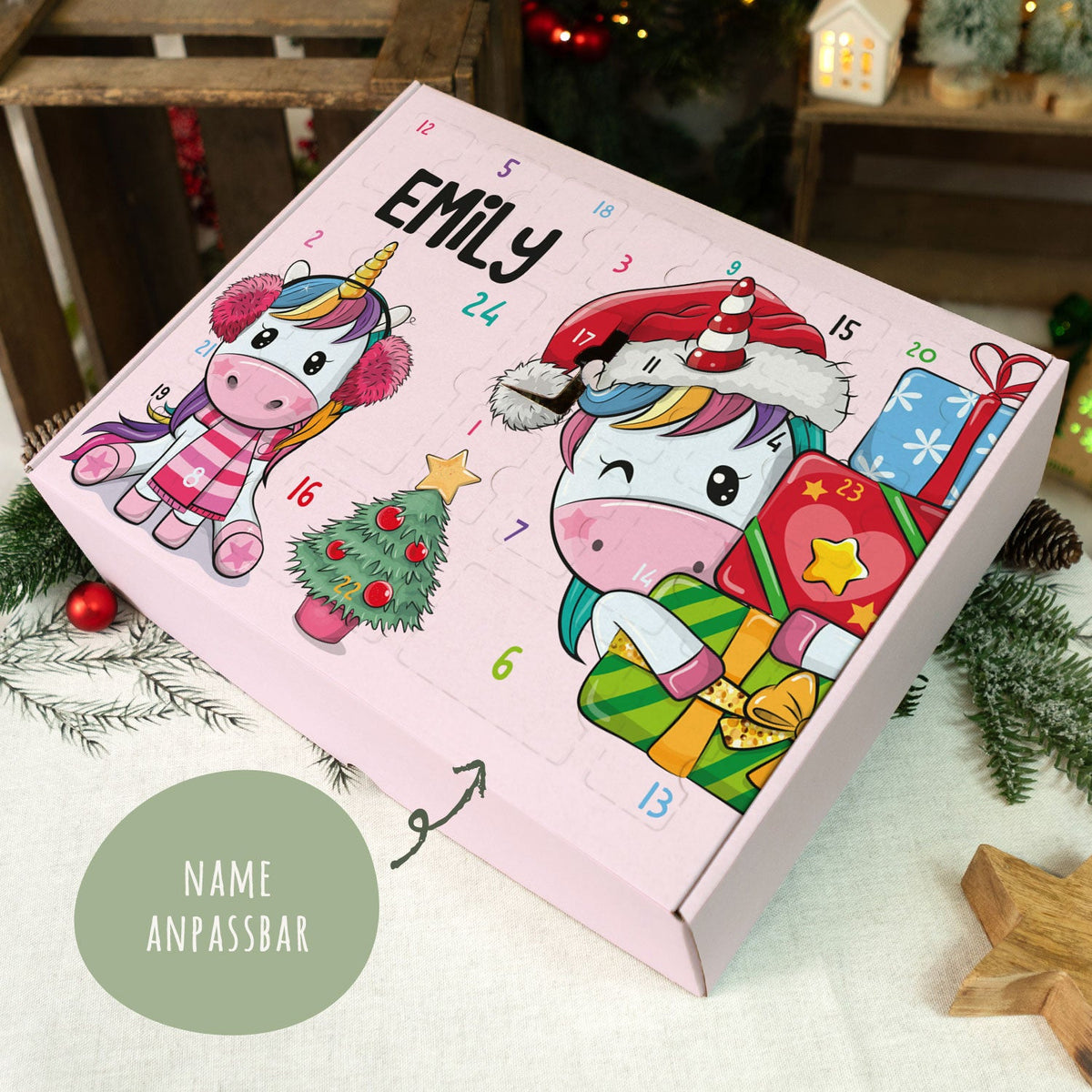 Gepersonaliseerde DIY-adventskalender „Eenhoorn“ – om zelf te vullen