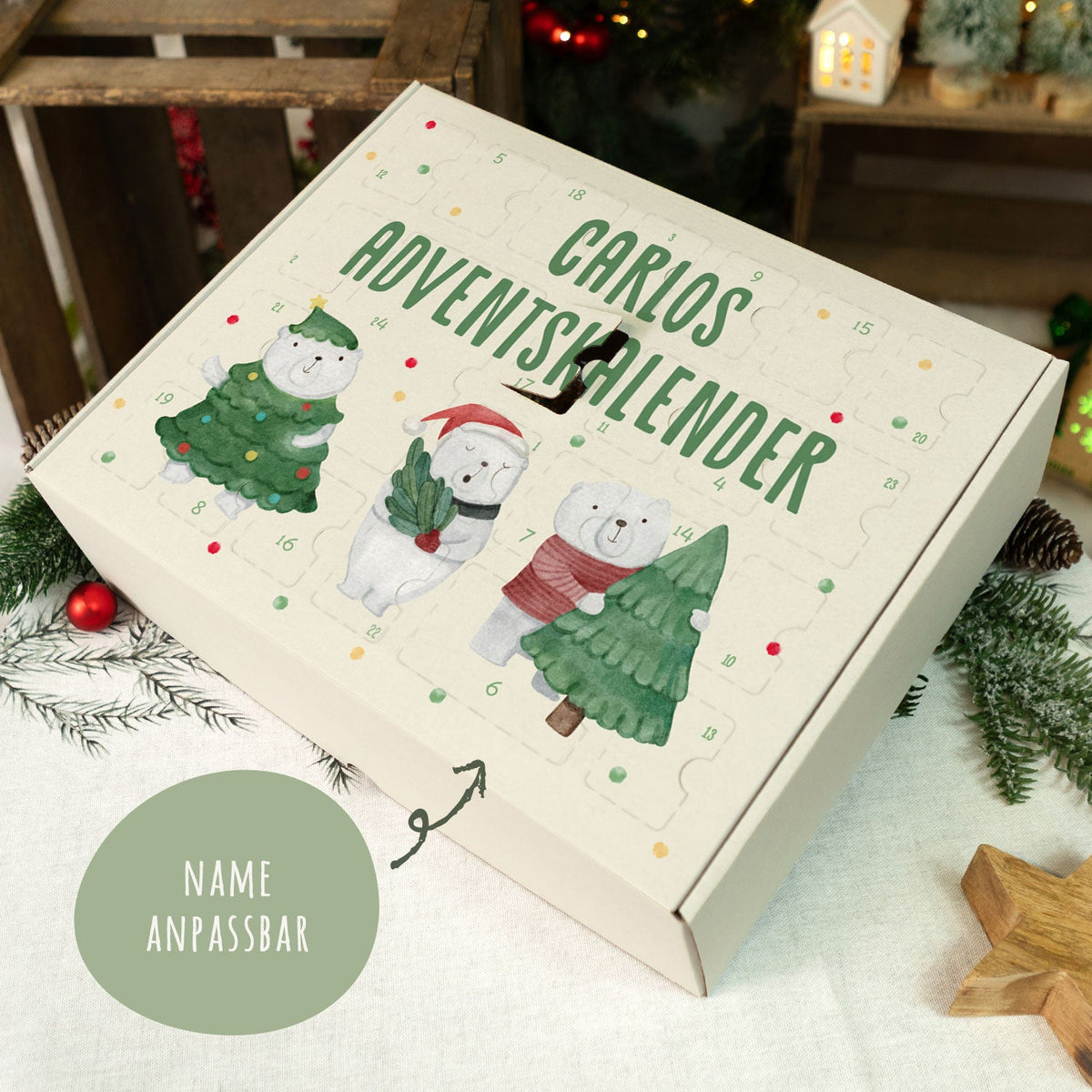 Gepersonaliseerde DIY-adventskalender „IJsberen“ – om zelf te vullen