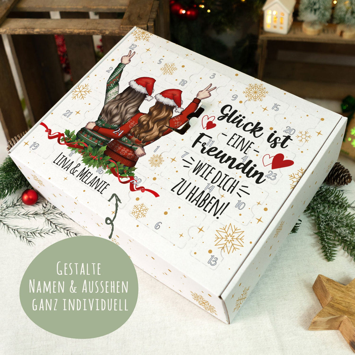 Gepersonaliseerde DIY-adventskalender „Vriendinnen“ – om zelf te vullen