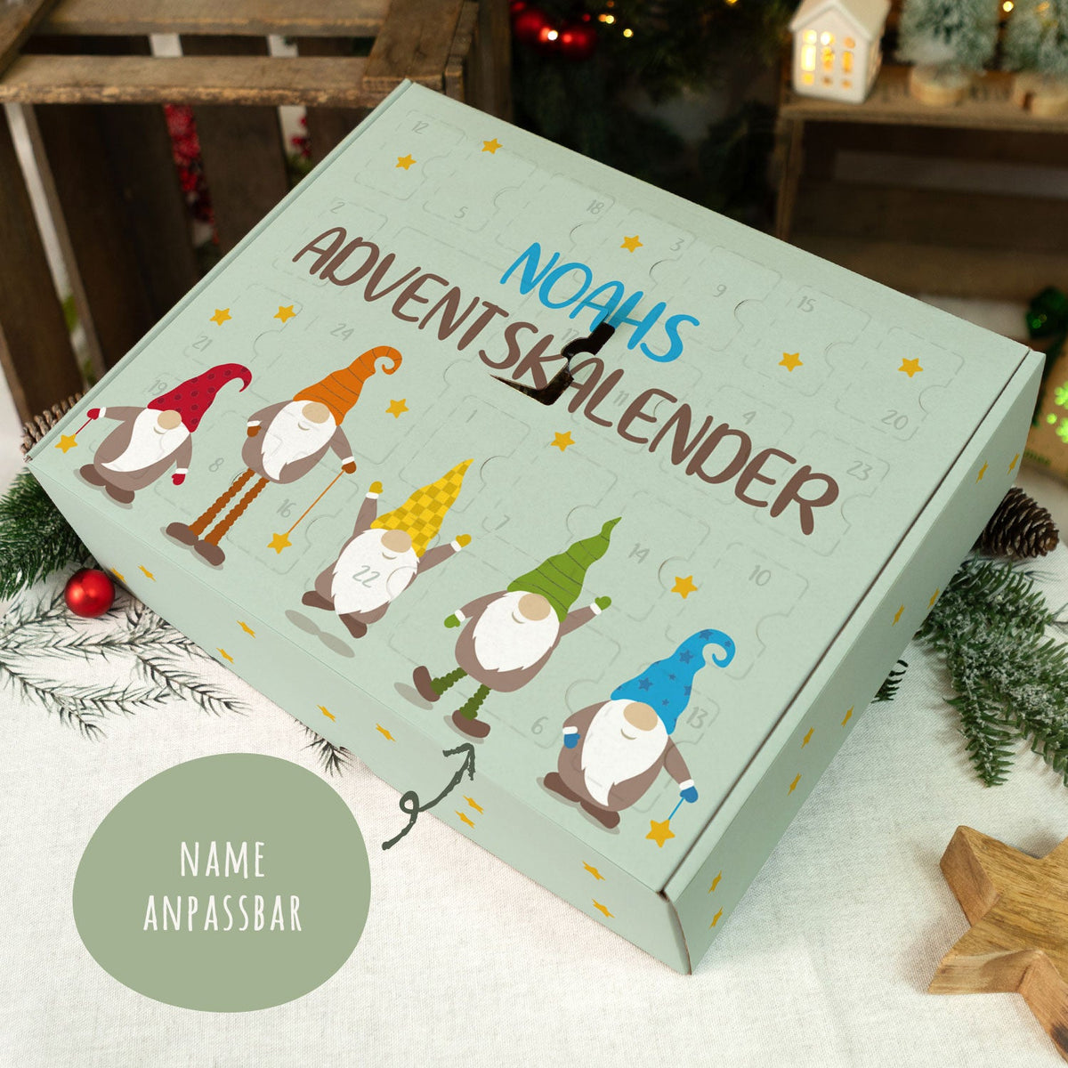 Gepersonaliseerde DIY-adventskalender „Kerstelf“ – om zelf te vullen