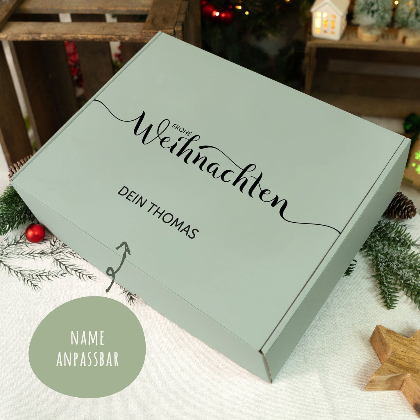Personalisierte DIY-Geschenkbox „Frohe Weihnachten“ – Wunschtext