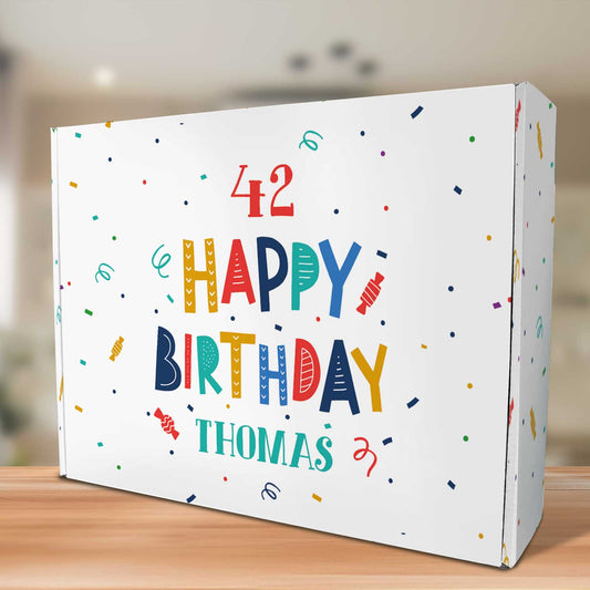 Cadeaudoos Confetti met eigen tekst – perspectiefaanzicht
