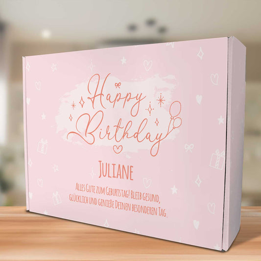Gepersonaliseerde cadeaudoos Happy Birthday Roze – perspectiefaanzicht