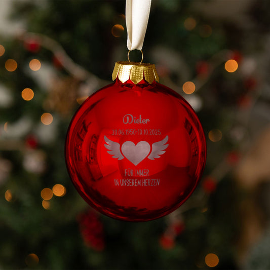 Personalisierte Weihnachtskugel Flügelherz – Produktansicht