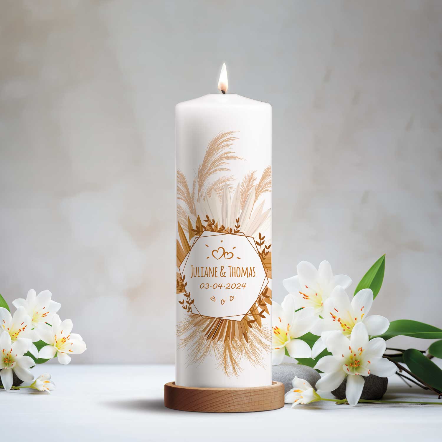 Große Hochzeitskerze „Tropical Pampasgras“ – weitere Produktansicht