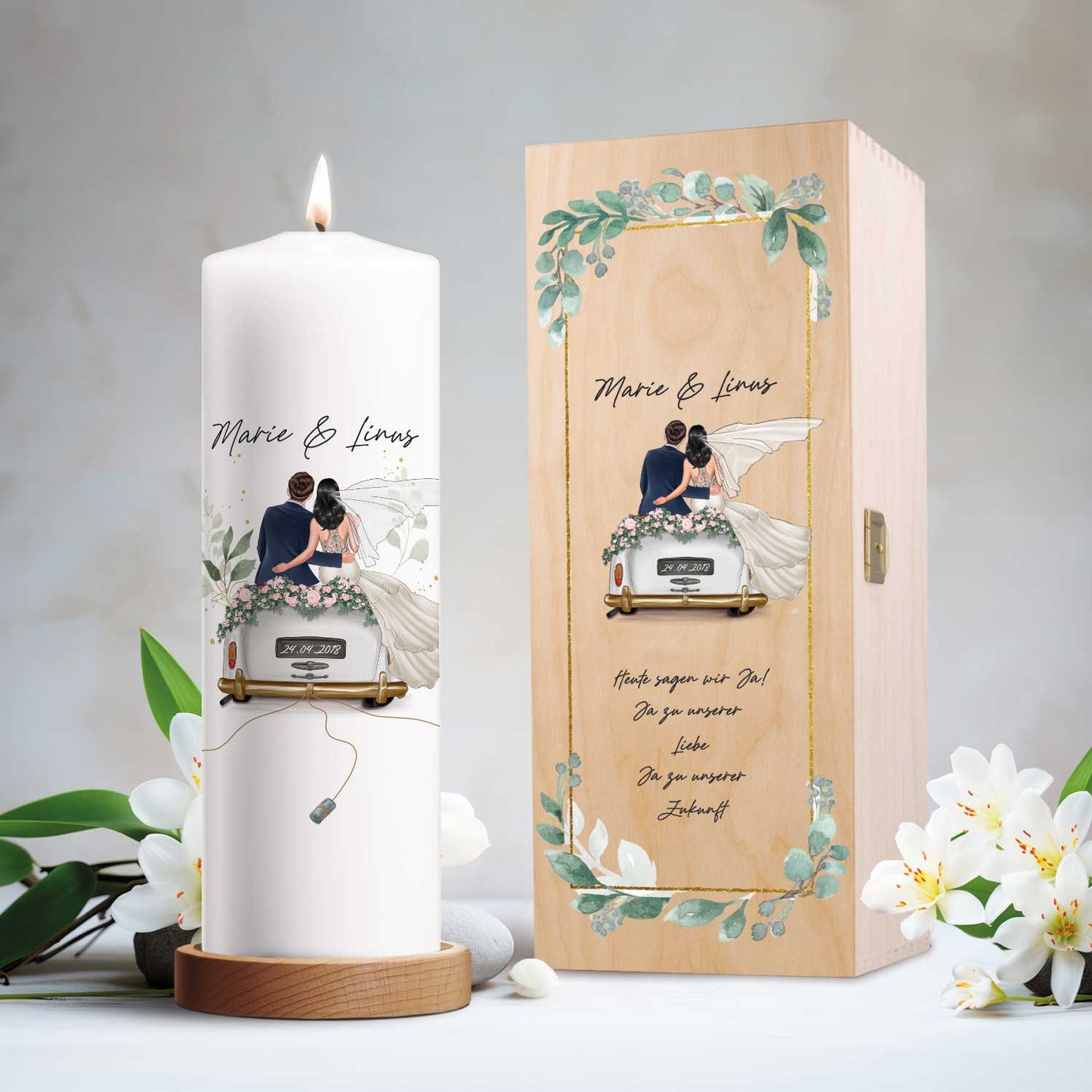 Personalisierte Hochzeitskerze „Hochzeitsauto“ – Hauptansicht