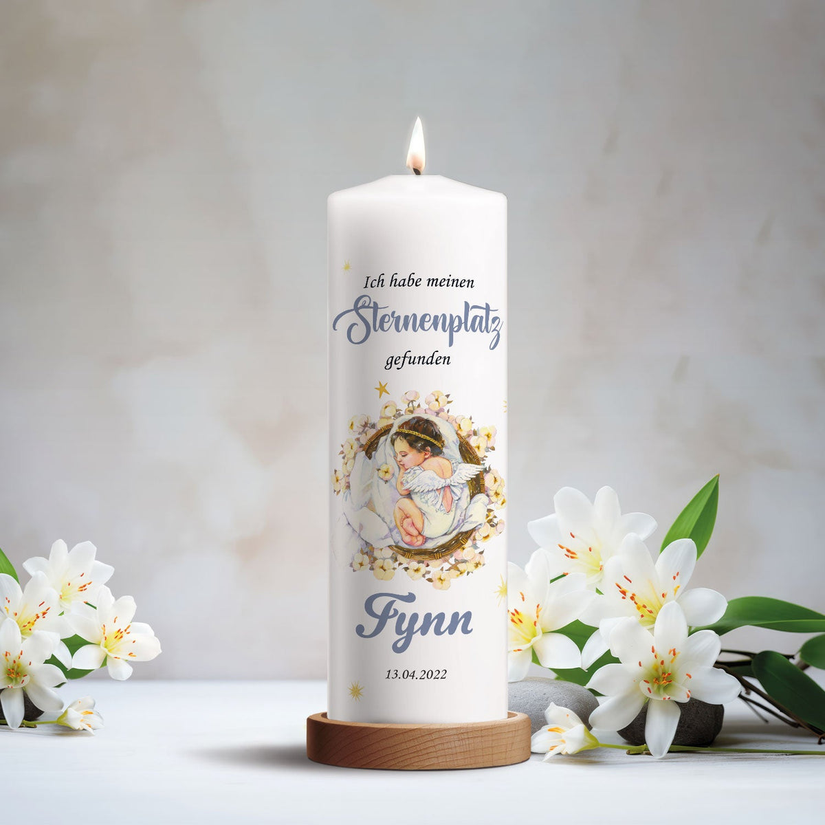 Personalisierte Sternenkind Kerze Baby Engel