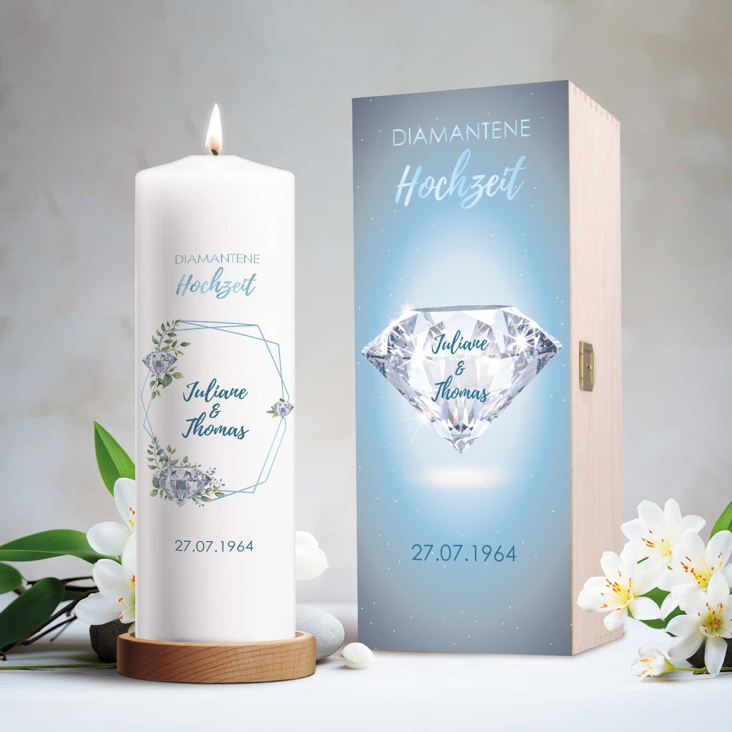 Hochzeitskerze „Diamanthochzeit“ – Druckdetail