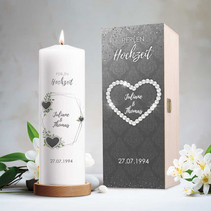 Hochzeitskerze „Perlenhochzeit“ – Druckdetail
