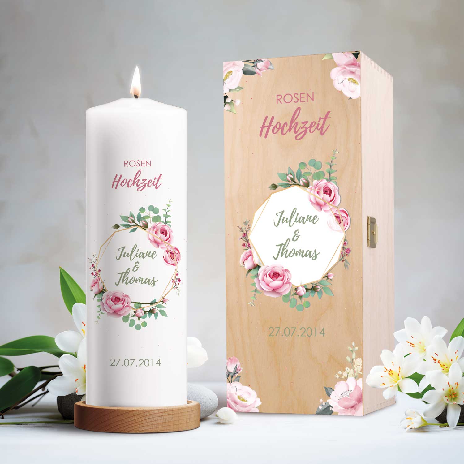 Hochzeitskerze „Rosenhochzeit“ – Druckdetail