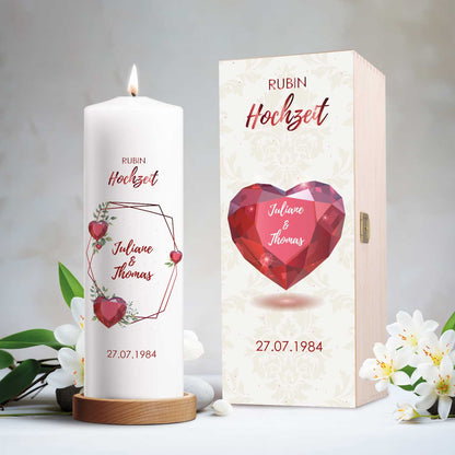 Hochzeitskerze „Rubinhochzeit“ – Druckdetail