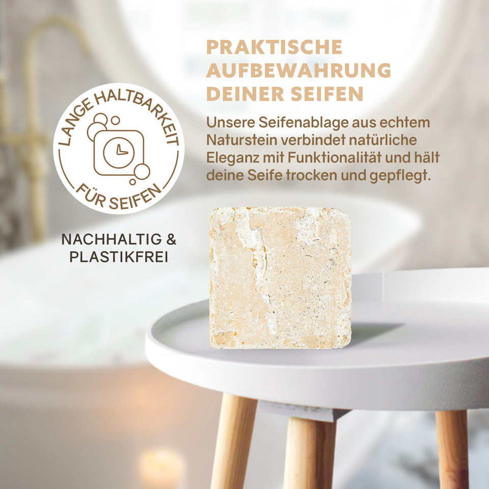 Seifenablage aus natürlichem Travertin mit Ablaufstruktur