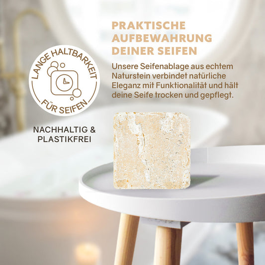 Seifenablage aus natürlichem Travertin mit Ablaufstruktur