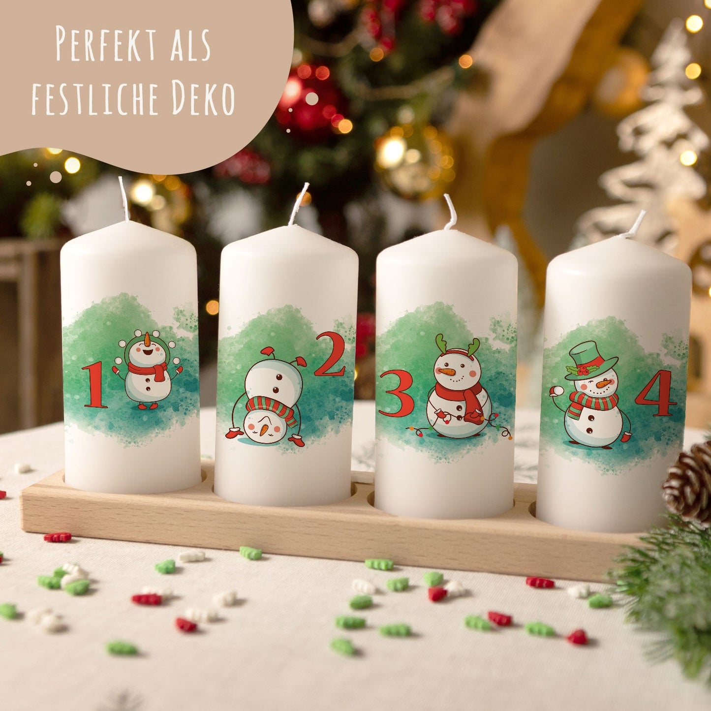 Adventskaarsen ‘Sneeuwpop’ – set van 4