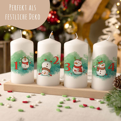 Adventskaarsen ‘Sneeuwpop’ – set van 4