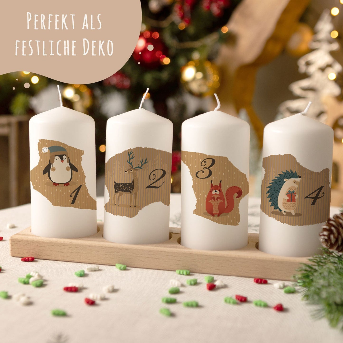 Adventskaarsen ‘Dieren Vintage’ – set van 4