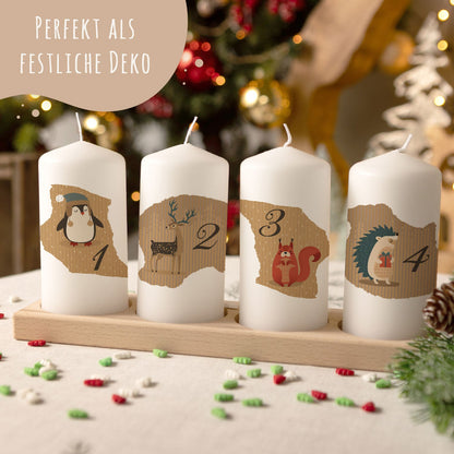 Adventskaarsen ‘Dieren Vintage’ – set van 4