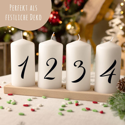 Adventskerzen „Ziffern“ – 4er-Set mit Zahlen oder Schrift