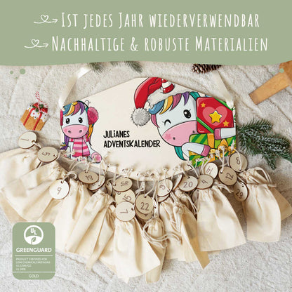 Gepersonaliseerde houten adventskalender „Eenhoorn“ – met naam