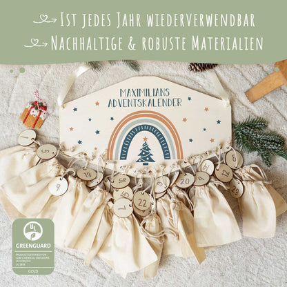 Gepersonaliseerde houten adventskalender „Regenboog“ – met naam