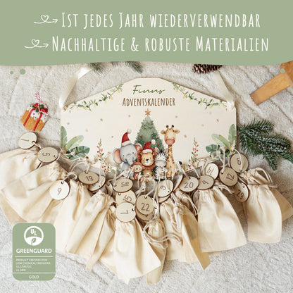 Gepersonaliseerde houten adventskalender „Kerstsafari“ – met naam