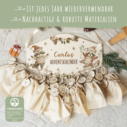 Gepersonaliseerde houten adventskalender „Wasberen“ – met naam