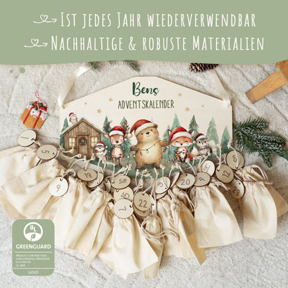 Gepersonaliseerde houten adventskalender „Winterhut“ – met naam