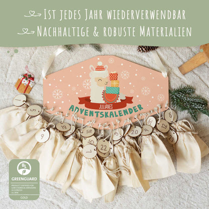 Gepersonaliseerde houten adventskalender „Winterdieren“ – met naam