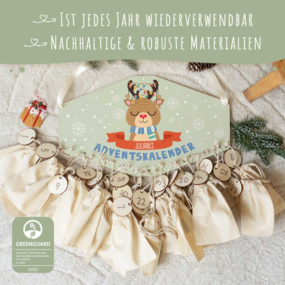 Gepersonaliseerde houten adventskalender „Winterdieren“ – met naam