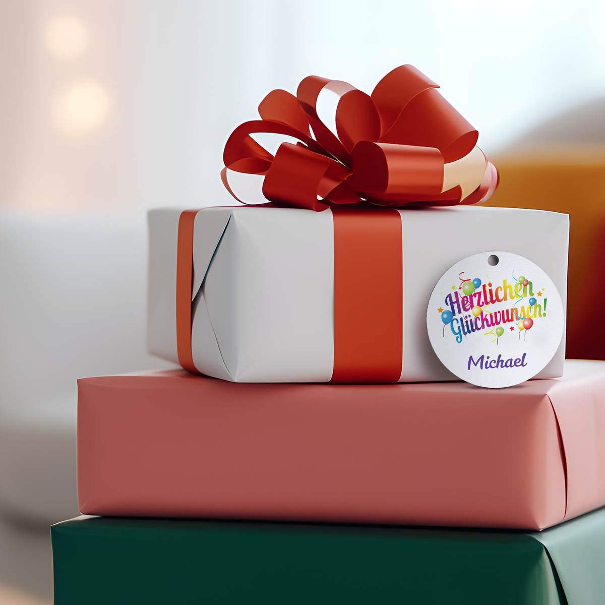 Geschenkanhänger aus Holz mit Name für Hochzeit und Jubiläum