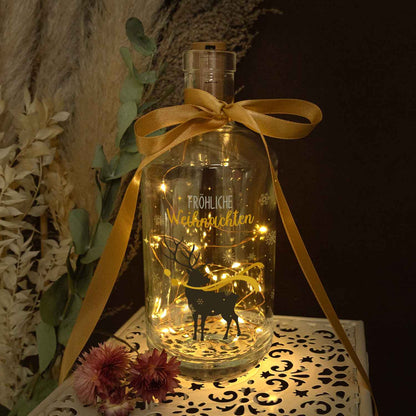 LED-Flaschenlicht „Hirsch Gold“ als festliche Lichtdeko für Weihnachten