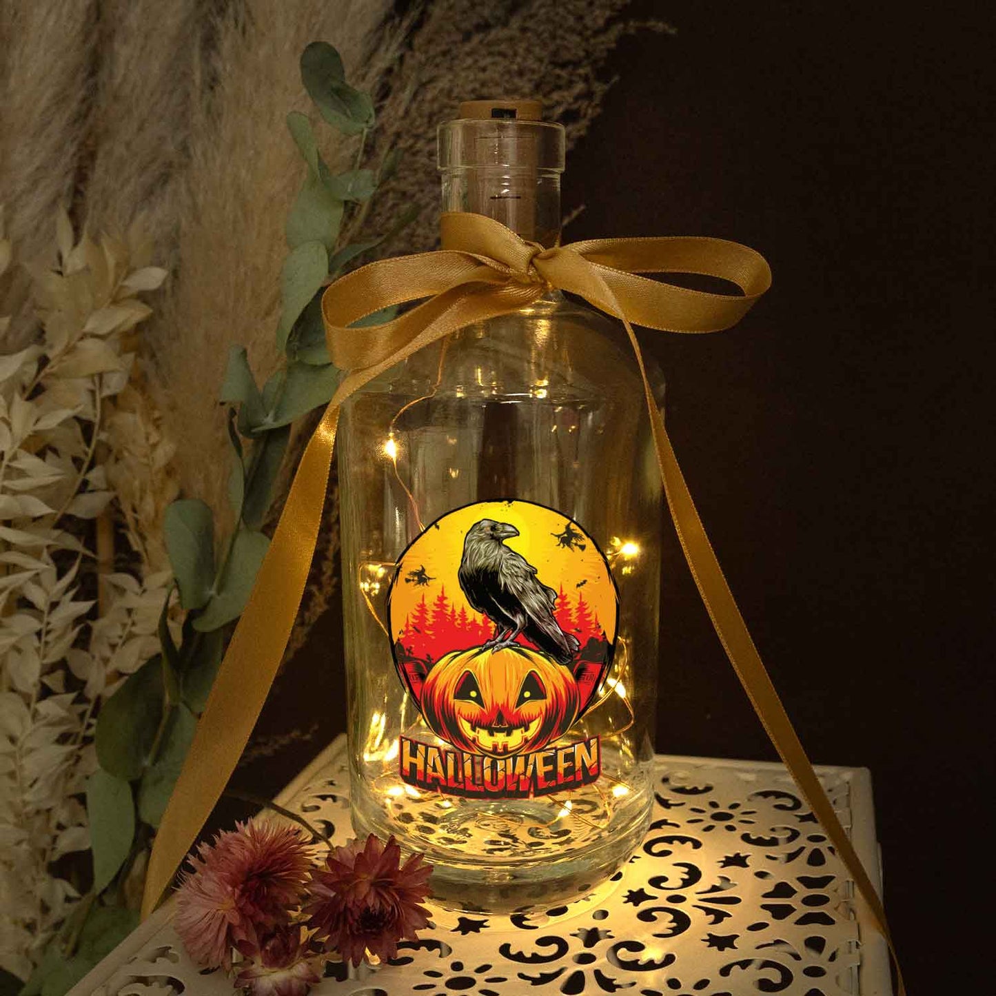 Halloween-Flaschenlicht „Rabe“ – Motivdetail