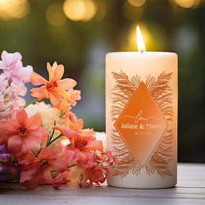 Kleine Hochzeitskerze „Pampasgras Love“ – Motivdetail