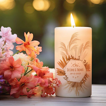 Kleine Hochzeitskerze „Tropical Pampasgras“ – Motivdetail