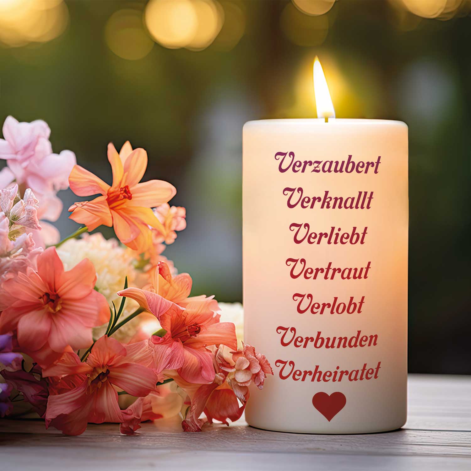 Kleine Kerze „Verzaubert, verknallt, verliebt“ – Motivdetail