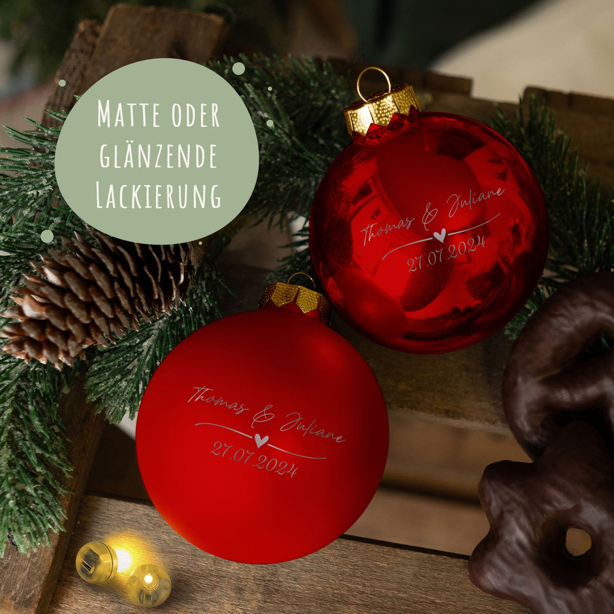 Gravierte Weihnachtskugel Wedding Love – weitere Ansicht
