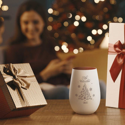 Personalisiertes Windlicht Frohe Weihnachten Weiß-Bronze in Weihnachtsdeko