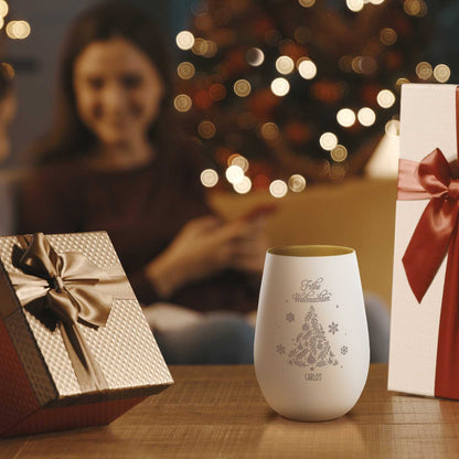 Personalisiertes Windlicht Frohe Weihnachten Weiß-Gold in Weihnachtsdeko