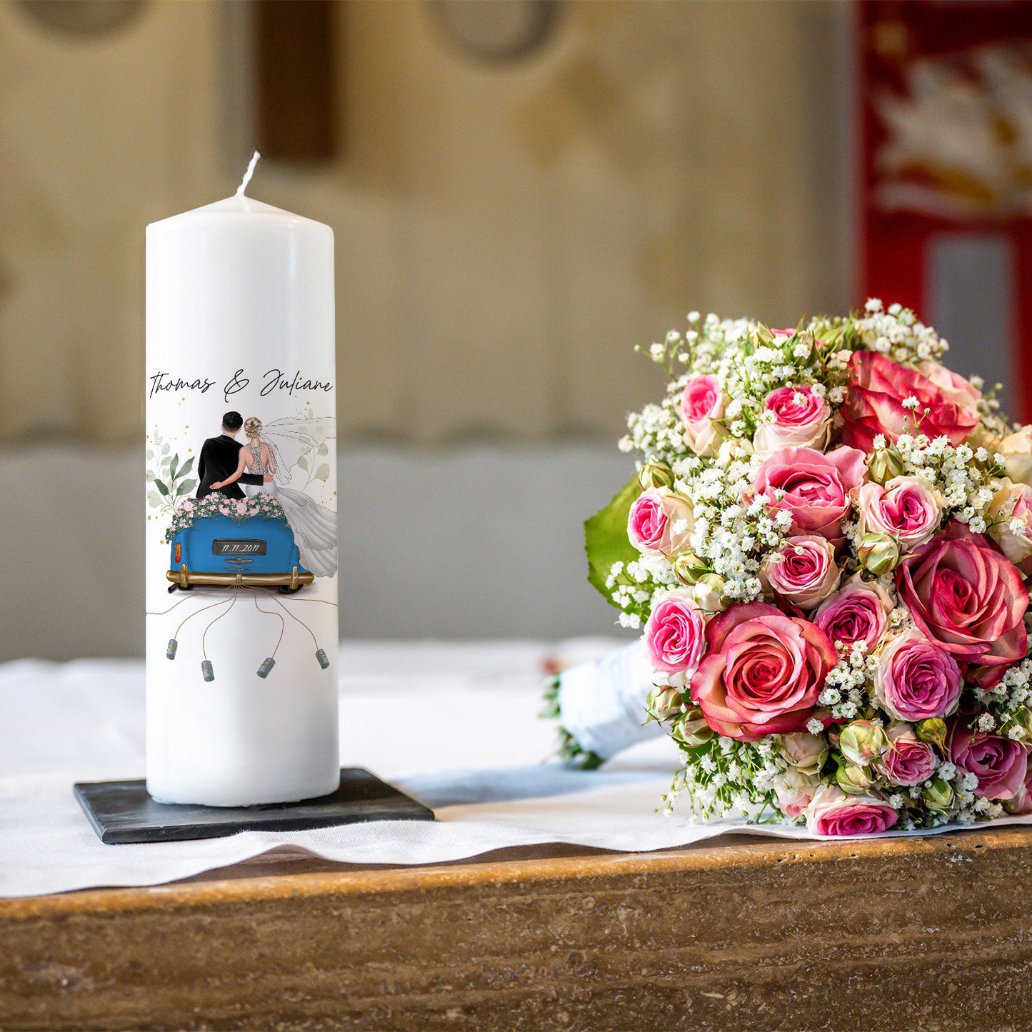 Hochzeitskerze „Hochzeitsauto“ – Motivdetail